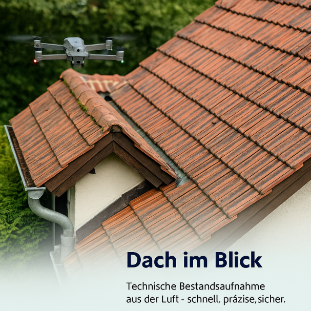 Symbolbild zur Zusammenarbeit mit Klein & Renn – Dachinspektion und Dokumentation aus der Luft, präzise und sicher.